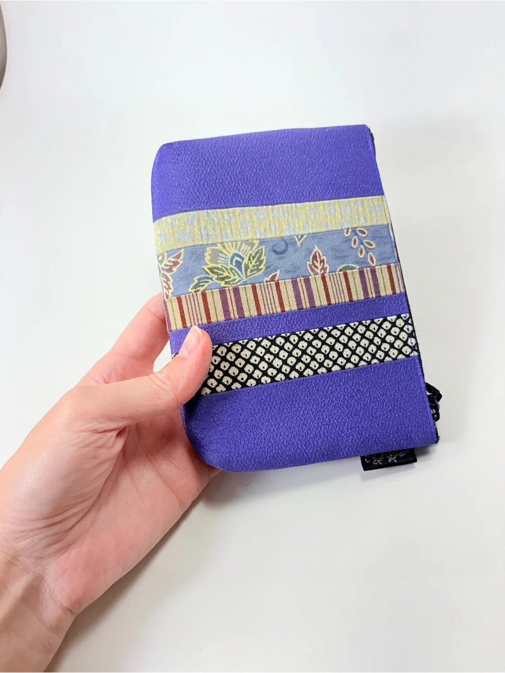 Japanese Kimono Fabric Patchwork Stripe Zipper Pouch Travel Cosmetic Organizing